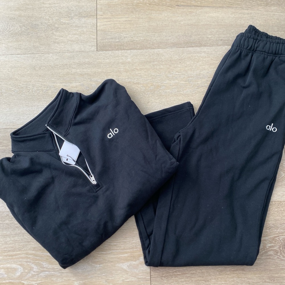 ALO Yoga Black Half-Zip Pullover and Joggers